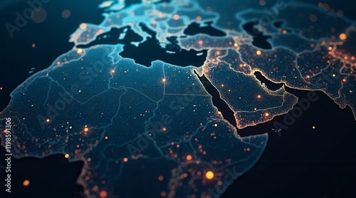 Abstract Network Map Of Saudi Arabia Connecting Middle East And North Africa Global Data Transfer Concept Digital