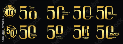 anniversary collection number 50 years gold color, creative number design vector illustration. for birthday, greeting, special moment