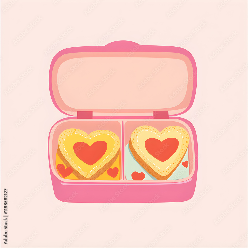 Heart-shaped sandwiches in a lunchbox with colorful sides Heart-shaped sandwiches in a lunchbox with colorful sides