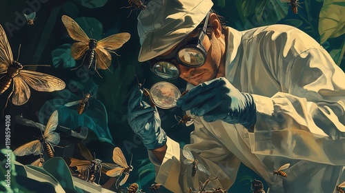 forensic entomologist examining insects to estimate the time of death