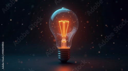 Innovation Technology With Holographic Glowing Low Polygonal Light Bulb Dark Background