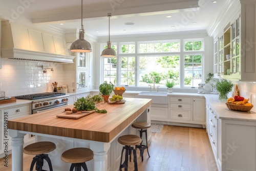 Wallpaper Mural Bright Modern Kitchen Island with Butcher Block Countertop Torontodigital.ca