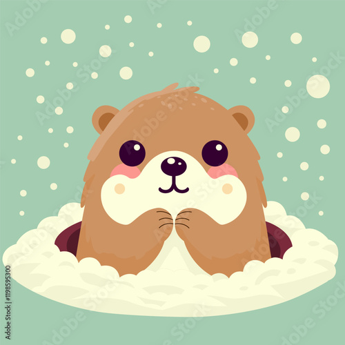 Cute Groundhog in a Winter Scene