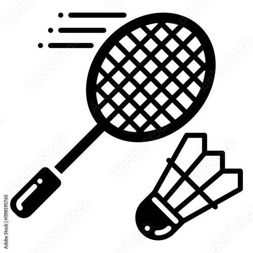 Badminton Icon with Racket and Shuttlecock Representing Sports and Hobby