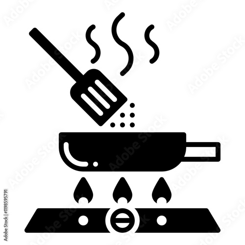 Cooking Icon with Stove, Pot, Spatula, and Smoke Elements