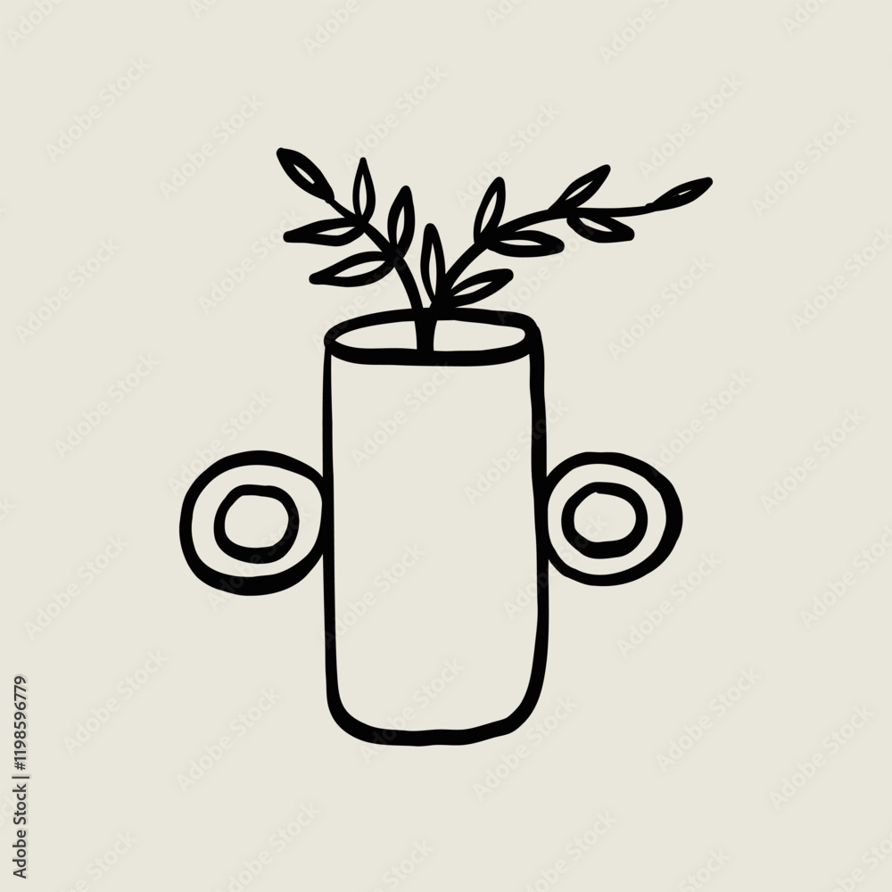 Decorative Vase Plant Pottery Ceramic. Jug Sketch Black Line Symbol. Stylized Whimsical Hand Drawn Vector Element Decor Decorative Vase Plant Pottery Ceramic. Jug Sketch Black Line Symbol. Stylized Whimsical Hand Drawn Vector Element Decor