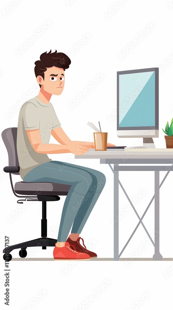 Man Designing Website Layout in Animated Style Within an Office Environment. Generative AI Man Designing Website Layout in Animated Style Within an Office Environment. Generative AI