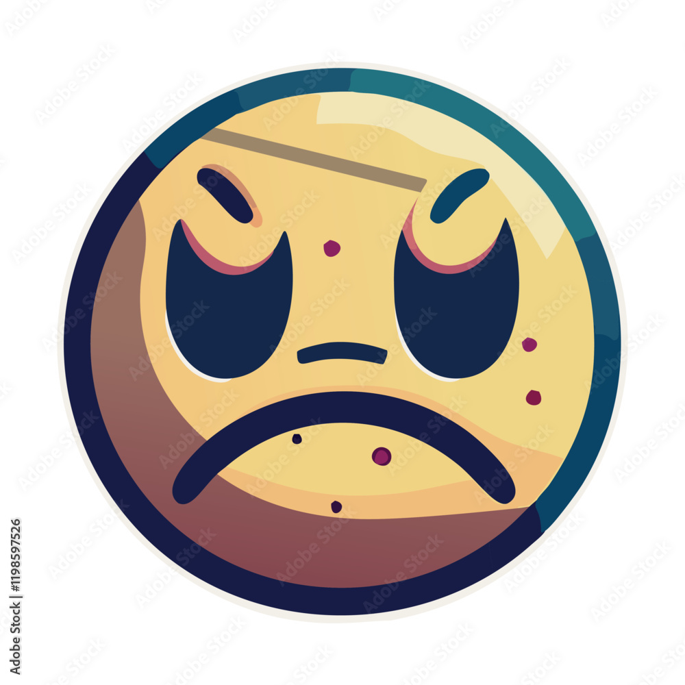 Obraz premium Sad Emoji – Cartoon Face with Acne and Frown Expression