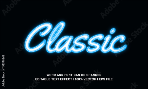 editable text effect classic neon blue