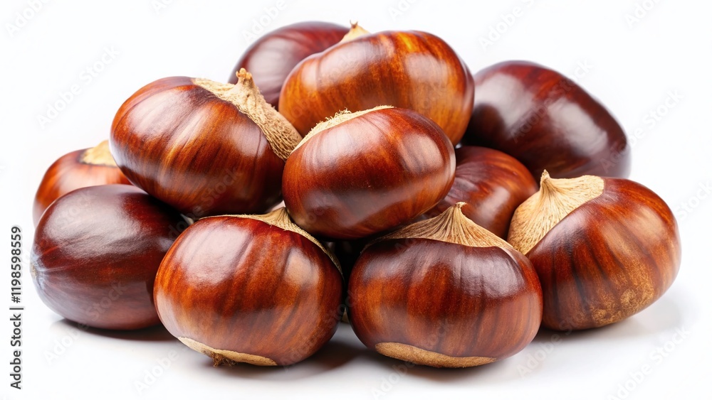 Isolated Chestnuts, Autumn Harvest, Brown Nuts, Edible, Food Photography Isolated Chestnuts, Autumn Harvest, Brown Nuts, Edible, Food Photography