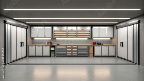 Organized Garage With Clean Lines and Functional Storage Solutions. Generative AI