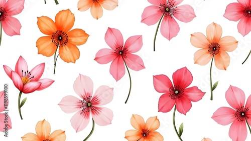 Painting-Inspired Floral Seamless Pattern with Hand-Drawn Flowers for Creative Projects