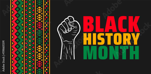 Black History Month powerful strong hand rising background or banner design template is observed every year in October or February. Black History Month 2025 background design.