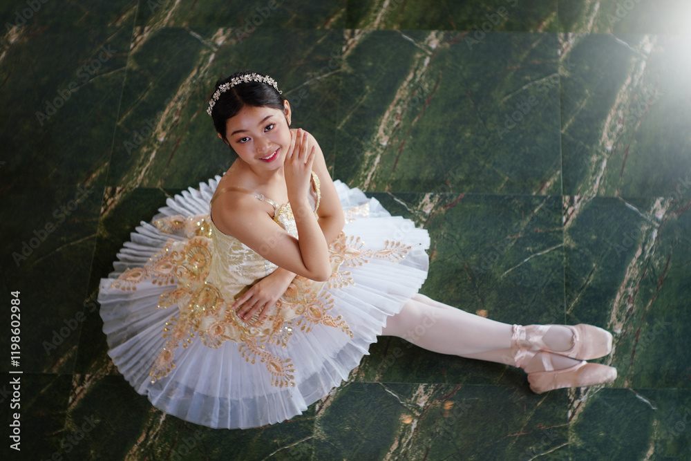 Young girl ballet performer in beautiful scene at Chiang Mai, Thailand..
