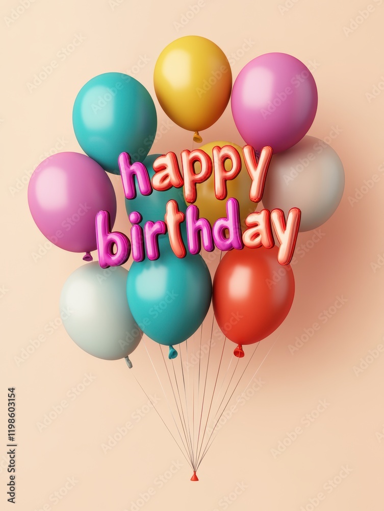Cheerful Happy Birthday Lettering with Pastel Balloons on a Soft Gradient Background Cheerful Happy Birthday Lettering with Pastel Balloons on a Soft Gradient Background