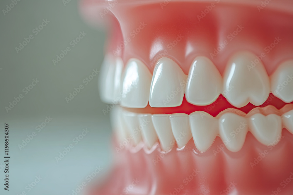 Obraz premium Close-up of dental veneers on a model jaw