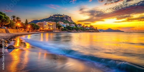 Long Exposure Mediterranean Sea: Greek Island Beach Resort Summer Vacation