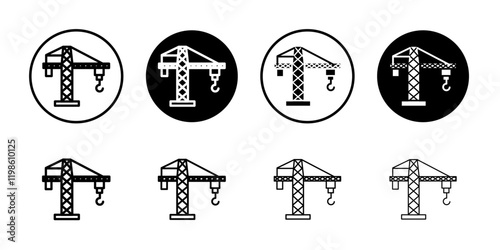 Construction crane icon black and white vector sign