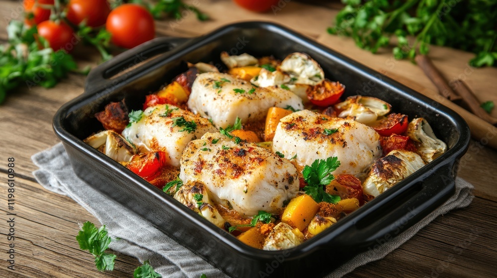 Baked Cod with Roasted Vegetables: A Delicious and Healthy Dish Baked Cod with Roasted Vegetables: A Delicious and Healthy Dish