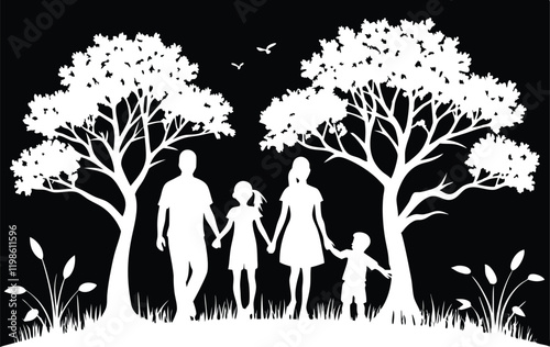 Family Nature Walk Silhouette