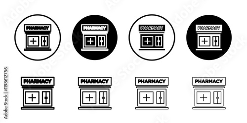 Pharmacy icon black and white vector sign