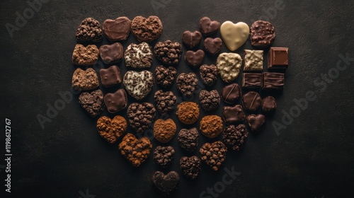 Heart-Shaped Chocolate Assortment on Dark Background - Sweet Valentine's Day Treat