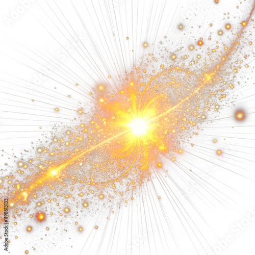 Glowing particle trail isolated on transparent background
