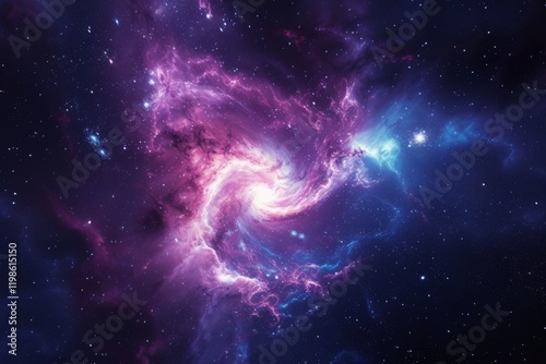 Vibrant swirls of cosmic dust illuminate the depths of space, showcasing a breathtaking nebula filled with hues of purple and blue near the center of our galaxy