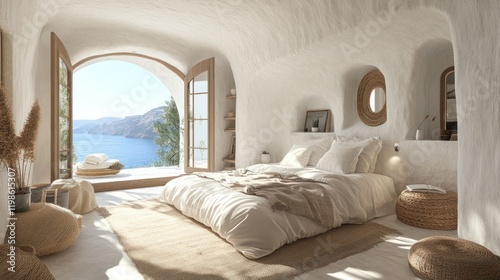 Cave bedroom, Aegean sea view, luxury resort, sunrise photo
