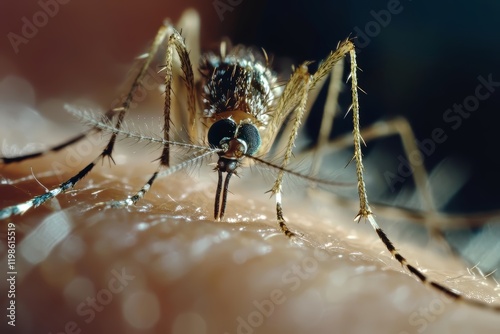 Microscopic Close-up of Mosquito on Human Skin - Disease Vector, Parasite, Insect photo