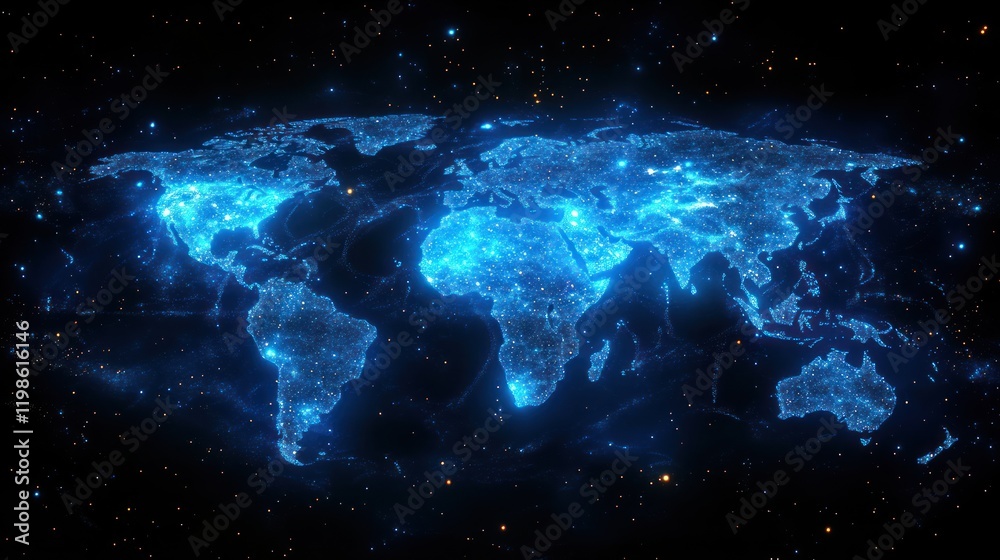 Obraz premium Glowing world map, network, space, connection, global, data, digital, technology, background, website