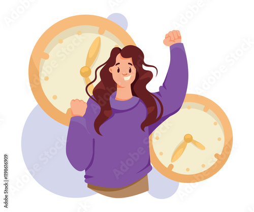 Woman and Time Management with Clock Dial Vector Illustration