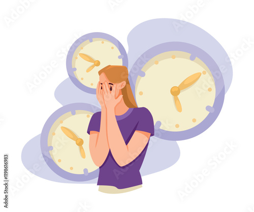 Woman and Time Management with Clock Dial Vector Illustration