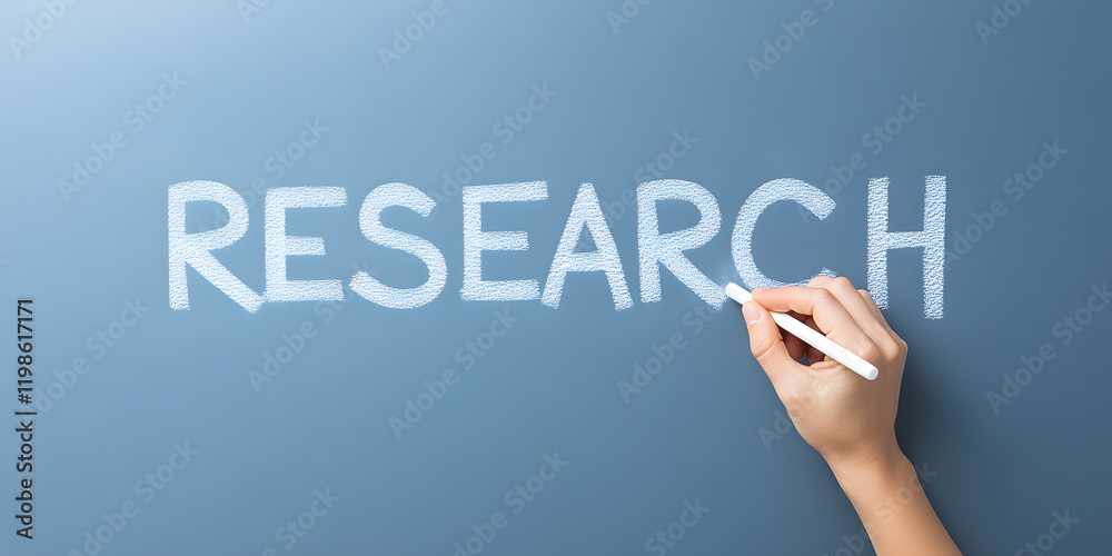 Hand writing the word RESEARCH on a chalkboard. Concept for study, investigation, or analysis. Hand writing the word RESEARCH on a chalkboard. Concept for study, investigation, or analysis.