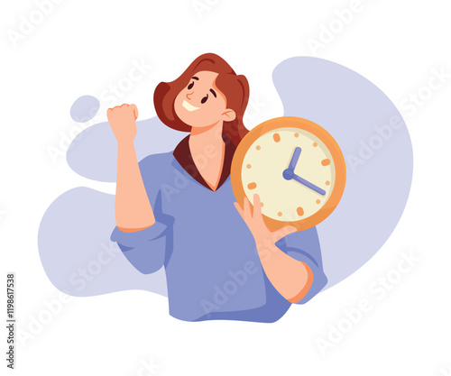 Woman and Time Management with Clock Dial Vector Illustration