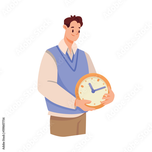 Man and Time Management with Clock Dial Vector Illustration