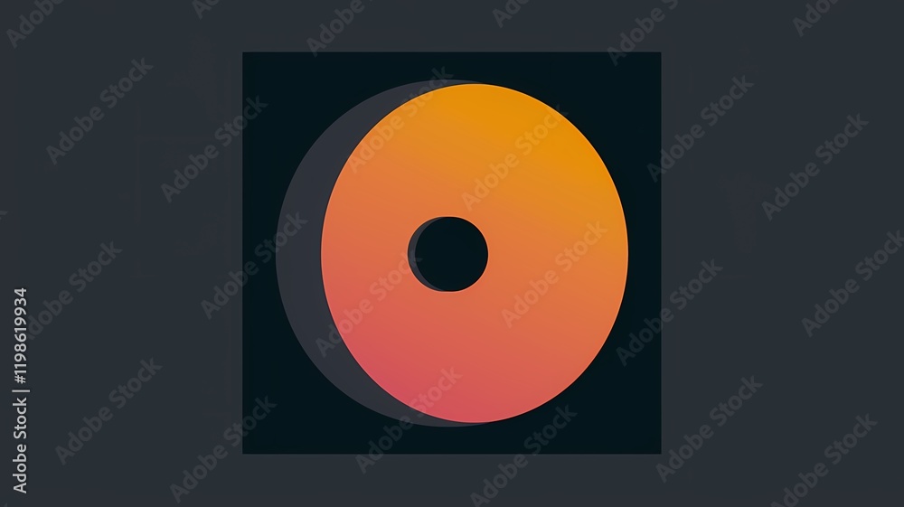 Bold Minimalist Dark Illustration of a Large Orange Circle with a Black Center Inside a Black Square on a Dark Grey Background Bold Minimalist Dark Illustration of a Large Orange Circle with a Black Center Inside a Black Square on a Dark Grey Background