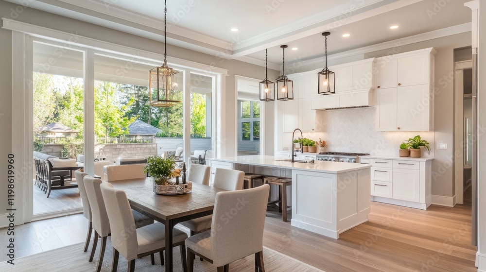 Fototapeta premium Bright and Airy Modern Kitchen with Patio Views