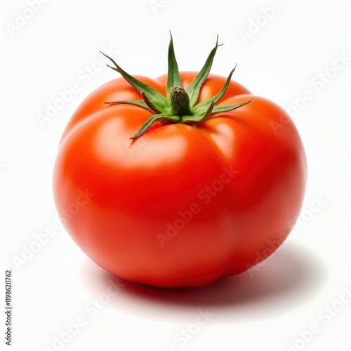 Single Ripe Red Beefsteak Tomato Isolated on White Background Fresh Vegetable