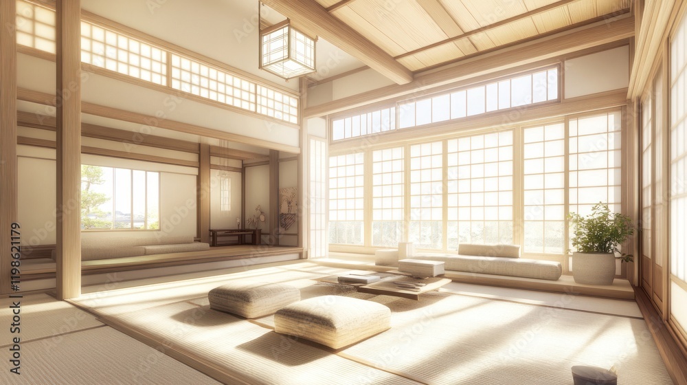 Obraz premium Serene Minimalist Japanese-Style Living Room Design