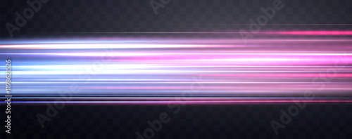 Speed rays, light neon flow, zoom in motion effect, blue and pink glow speed lines, colorful light trails, perspective stripes. Abstract background, vector illustration.