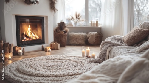 Wallpaper Mural Cozy winter living room fireplace candles snow Torontodigital.ca