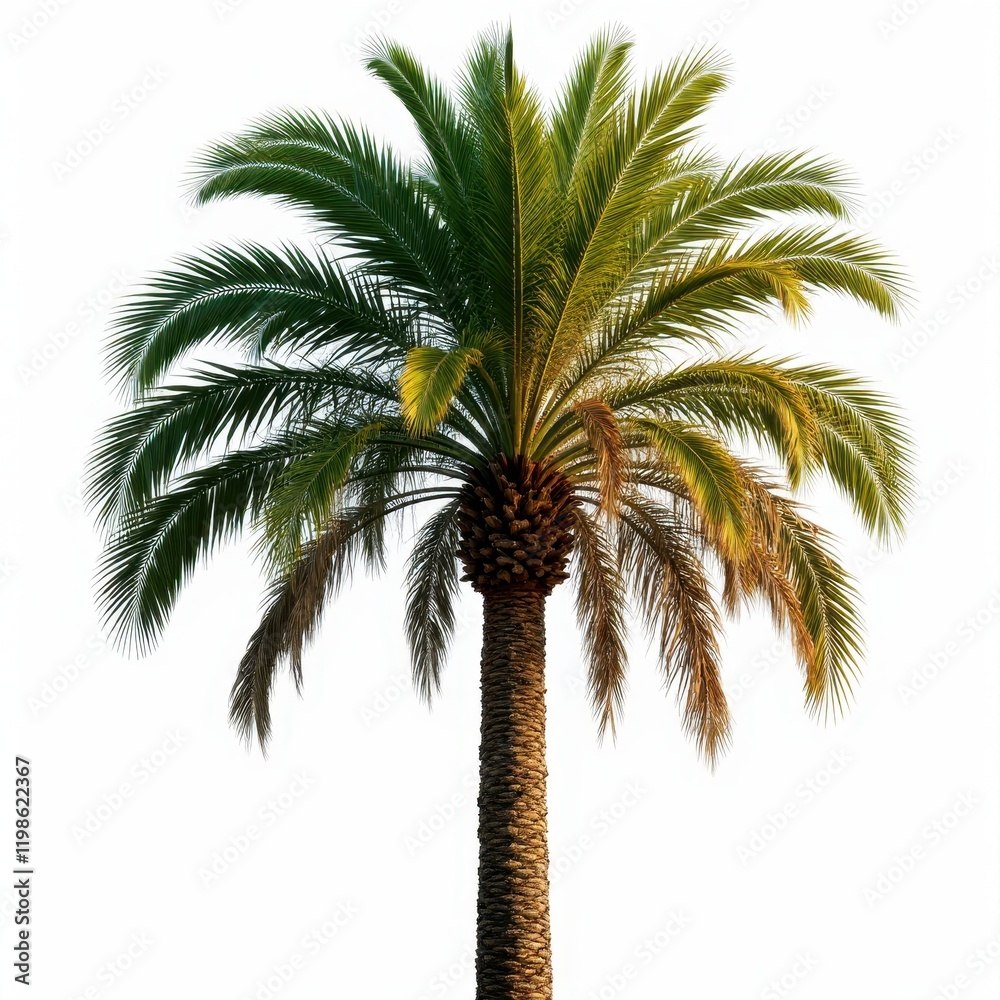 Fototapeta premium Majestic Date Palm Tree Isolated on White Background Tropical Summer Vacation