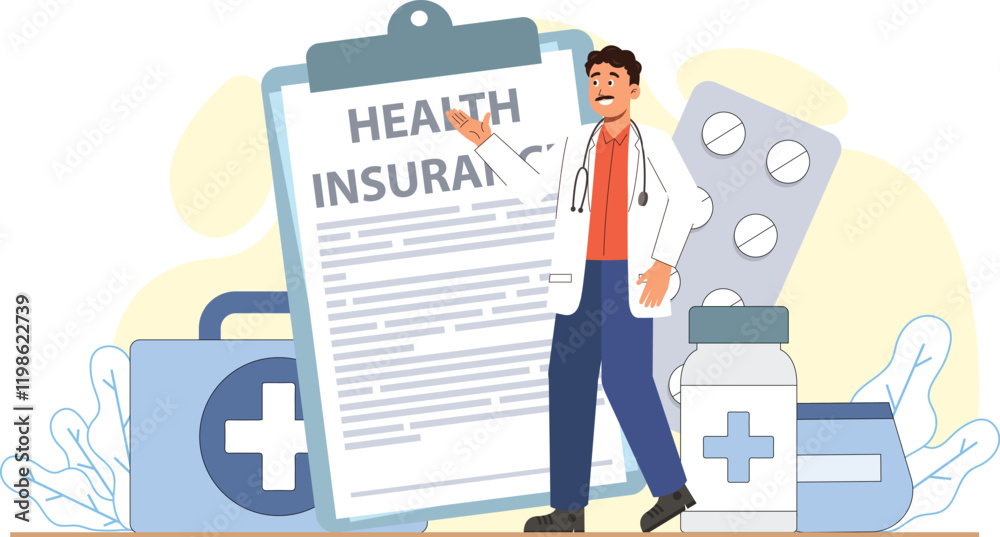 Fototapeta premium Secure your family's health with this illustration showing a happy family under the protective care of a comprehensive health insurance policy.