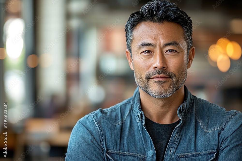 A confident man with a beard poses in a casual setting, showcasing a relaxed yet professional vibe. A confident man with a beard poses in a casual setting, showcasing a relaxed yet professional vibe.