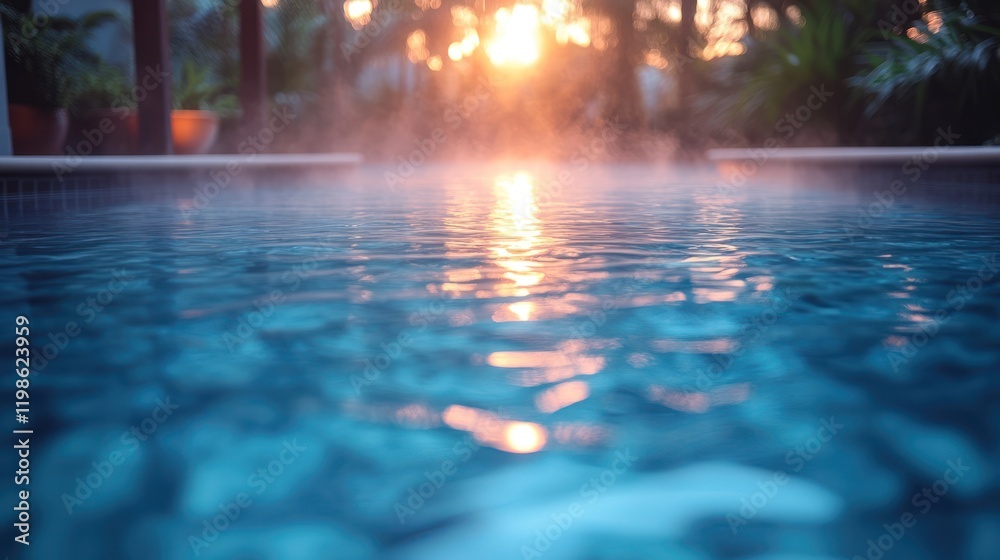 Obraz premium Sunset tropical pool steam sunrise resort