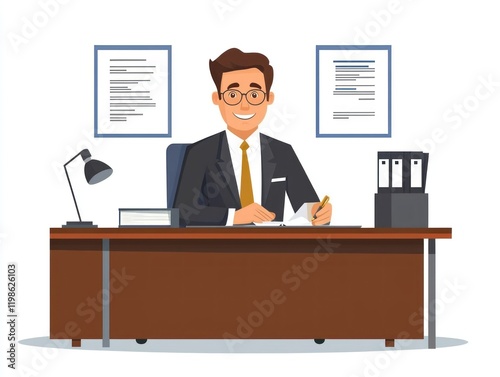 Public Administrator - Public administrator managing public policies and government programs, in a government office, on a White Background. photo