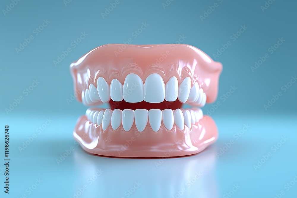 Dental model displays realistic teeth in vibrant setting for educational purposes Dental model displays realistic teeth in vibrant setting for educational purposes