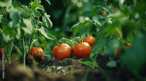 Ripe Tomatoes in a Lush Garden