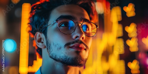 Man city night portrait, bokeh lights photo